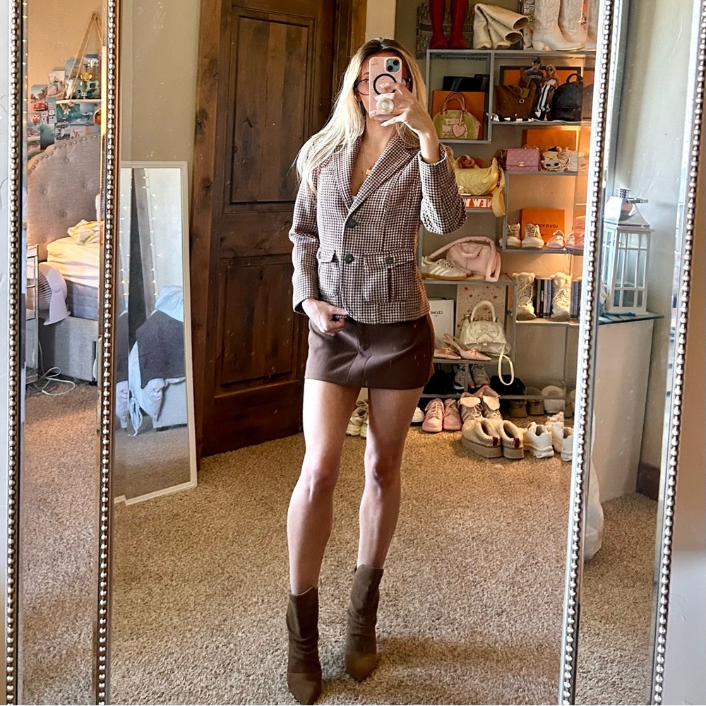 American Eagles Vintage 90s Brown Houndstooth Wool Blazer - Picture 2 of 12